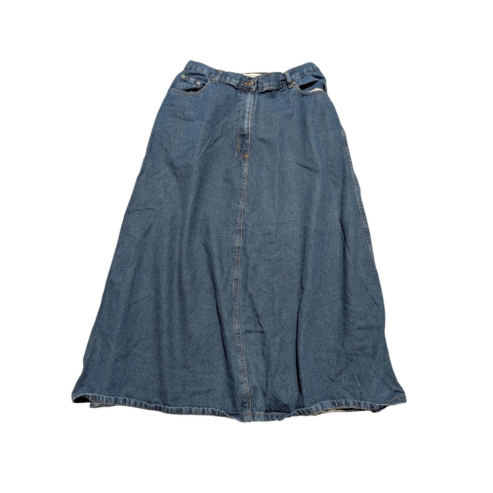 Roaman's Denim Maxi Skirt Women 12W Blue Cotton A-Line Elastic Back Long Casual
